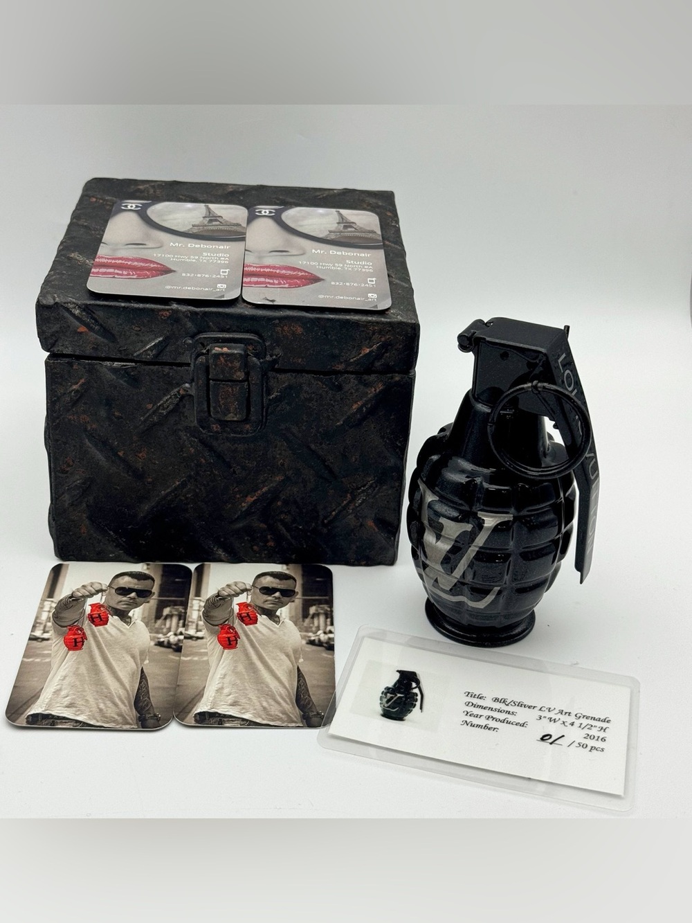Mr. Debonair Louis Vuitton Luxury Black Art Grenade Hand Painted #1/30 RARE Box